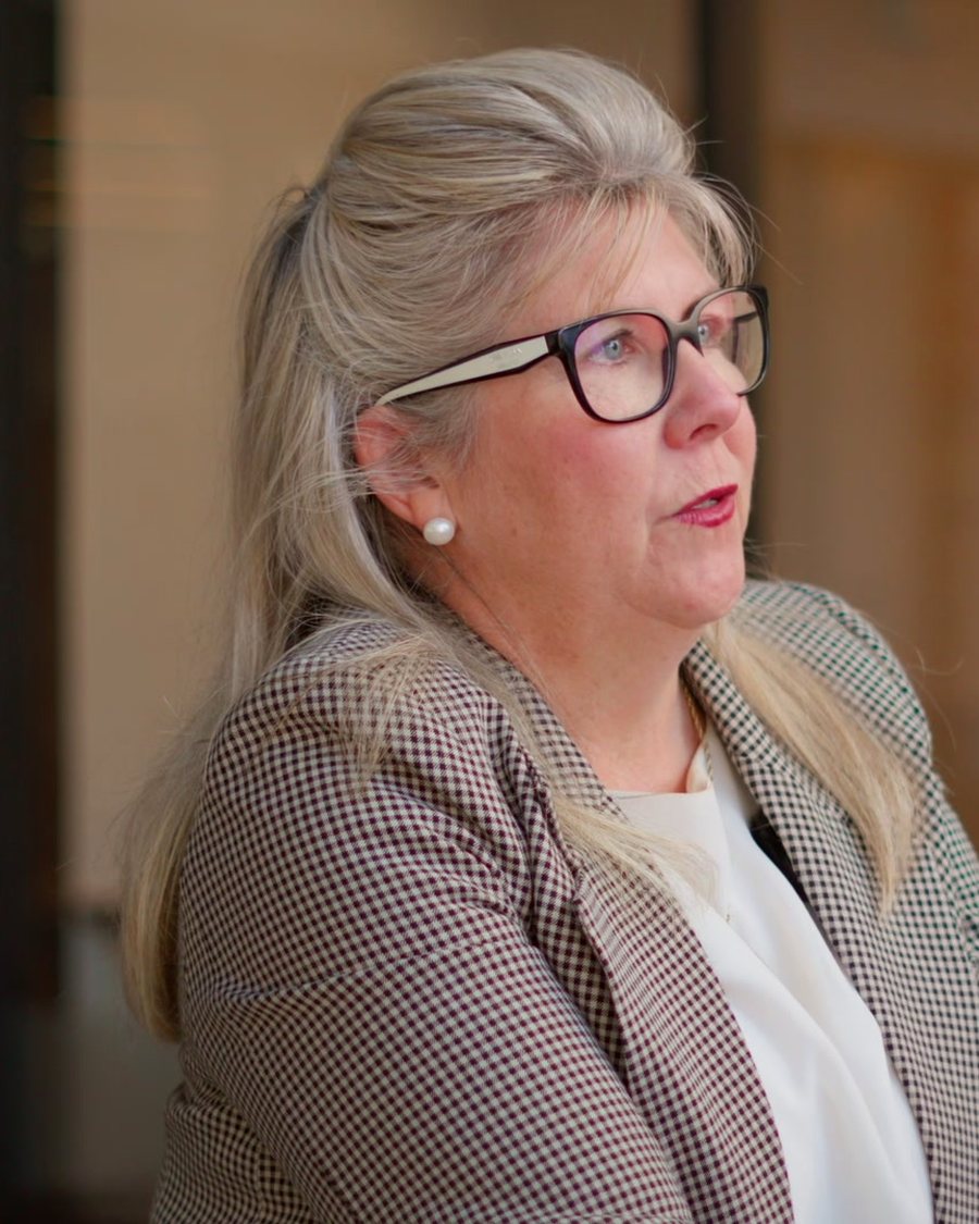 Jo Harvey of Williams Harvey Registered Valuers, mid-conversation